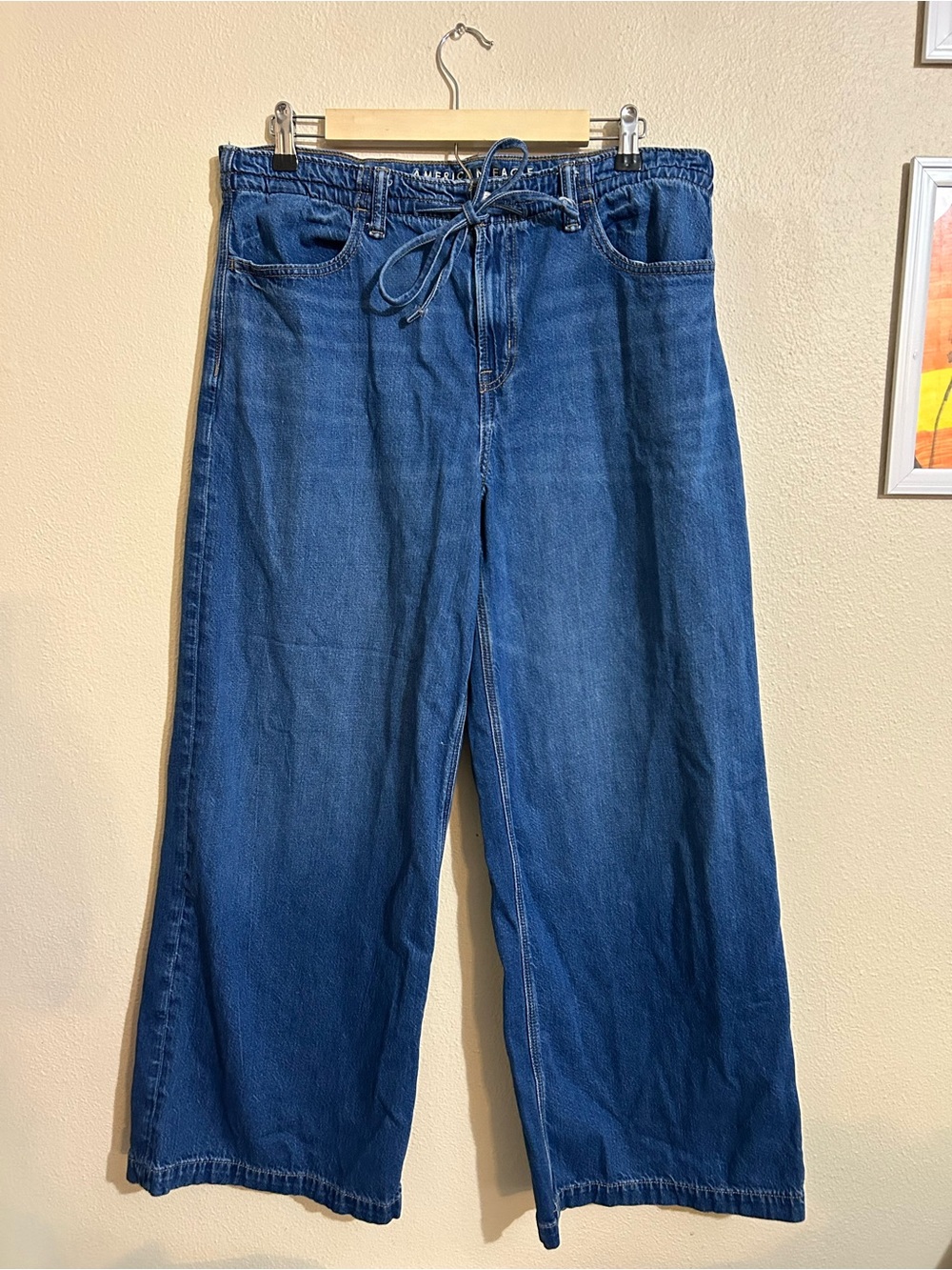 American Eagle Outfitters Low Rise Ultra Wide-Leg Drawstring Jeans Size 10